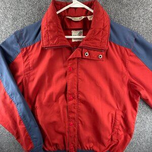 VTG San Felice Italy Jacket Red Snap Full Zip Red Blue Lined Windbreaker Adult
